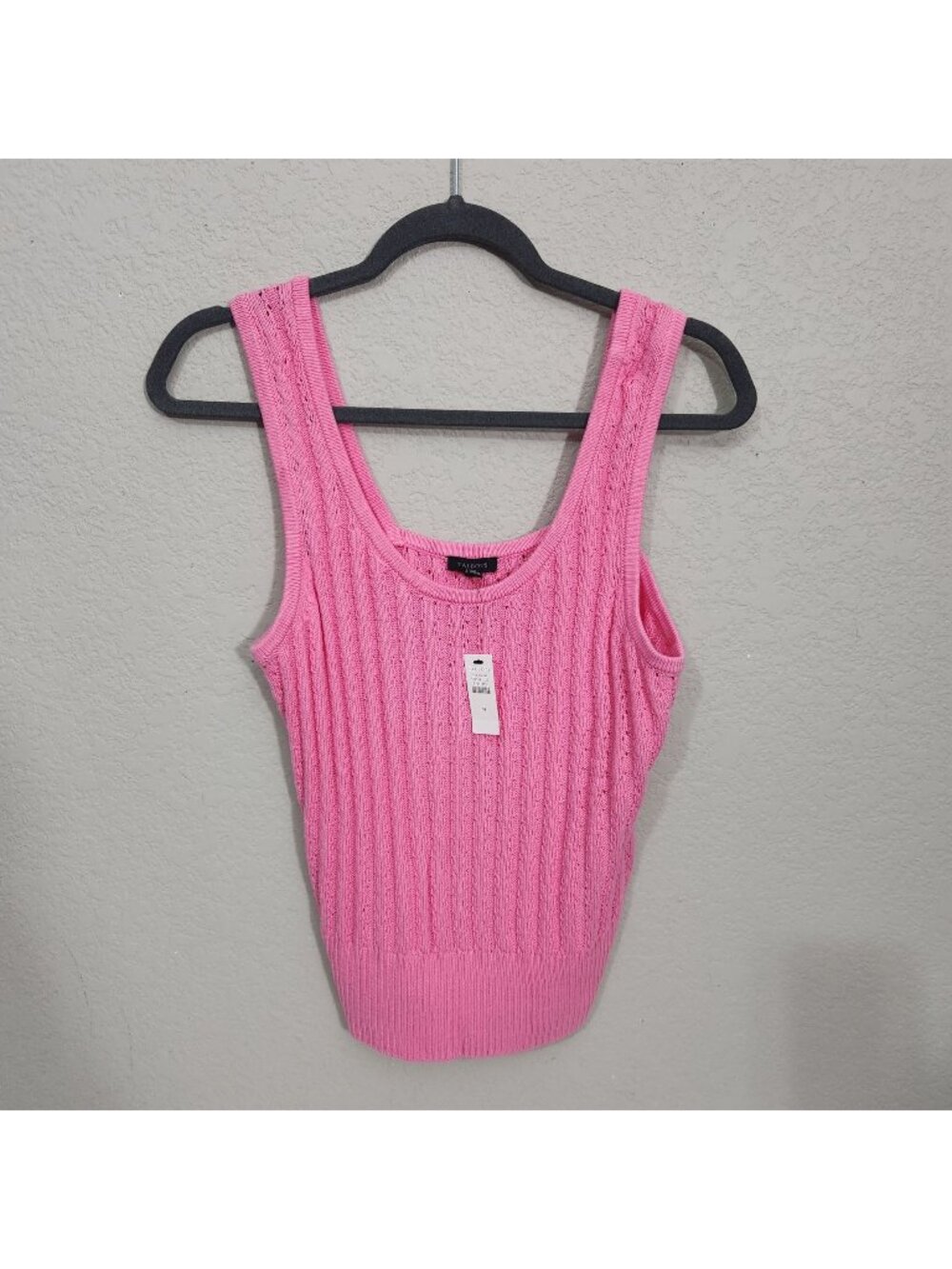 Talbots Tank Top Womens Medium Crochet Pink Sleeveless Ribbed Knit
